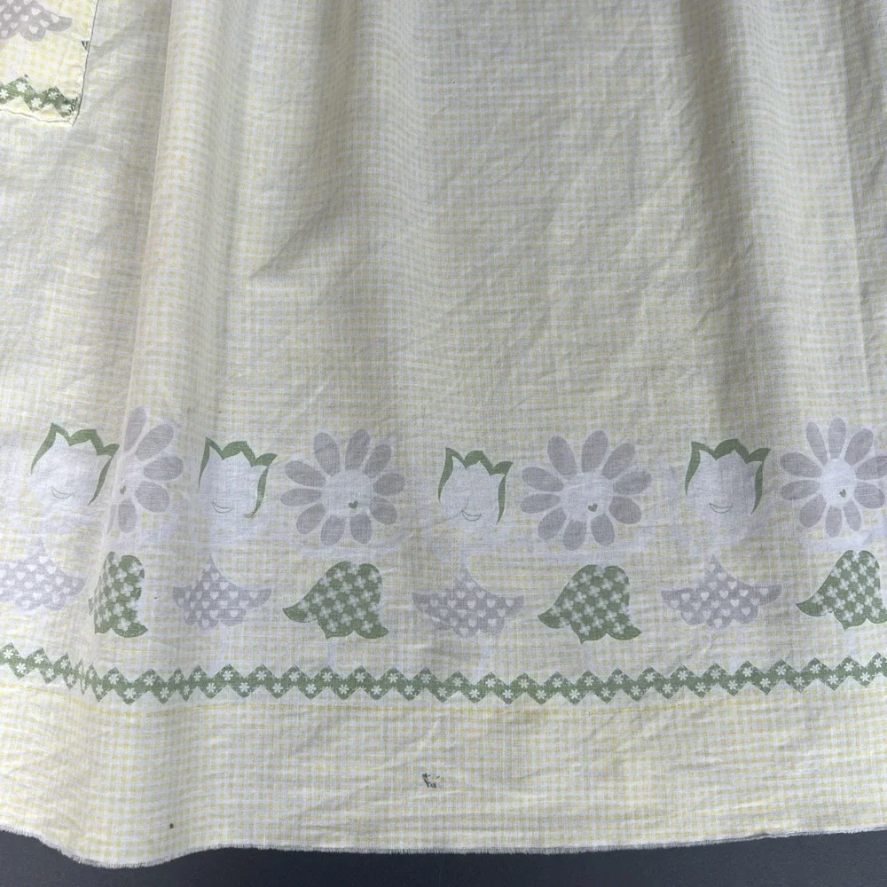 VTG Yellow Gingham Half Apron Floral Mid Century Cottage Farmhouse Primitive